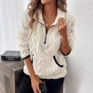 Women's Cable Knit Half-Zip Fleece Sweatshirt