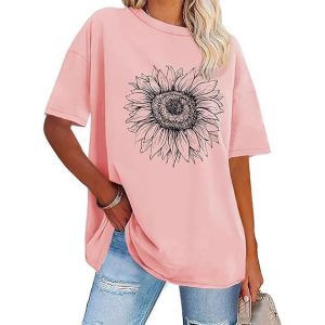 Women's Sunflower Print Oversized Short Sleeve T-Shirt