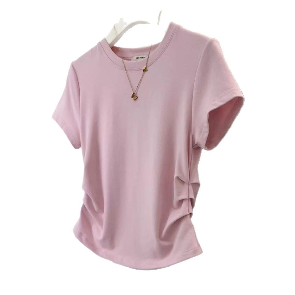 Women's Side Ruched Crew Neck Short Sleeve T-Shirt