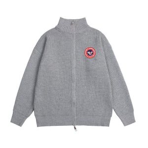 Half-High Collar Double-Zipper Waffle Knit Cardigan