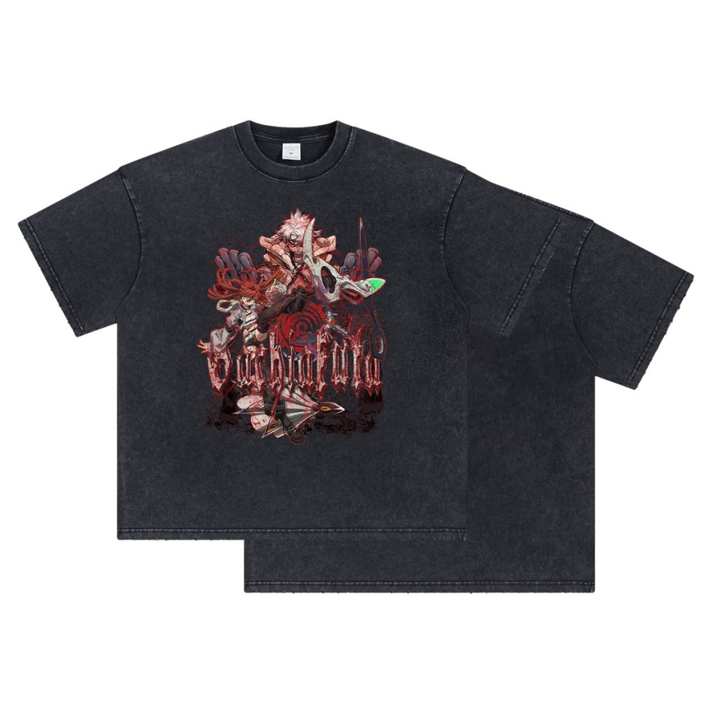 Vintage Washed Anime Print Oversized Short-sleeve T-shirt (American High Street Style)