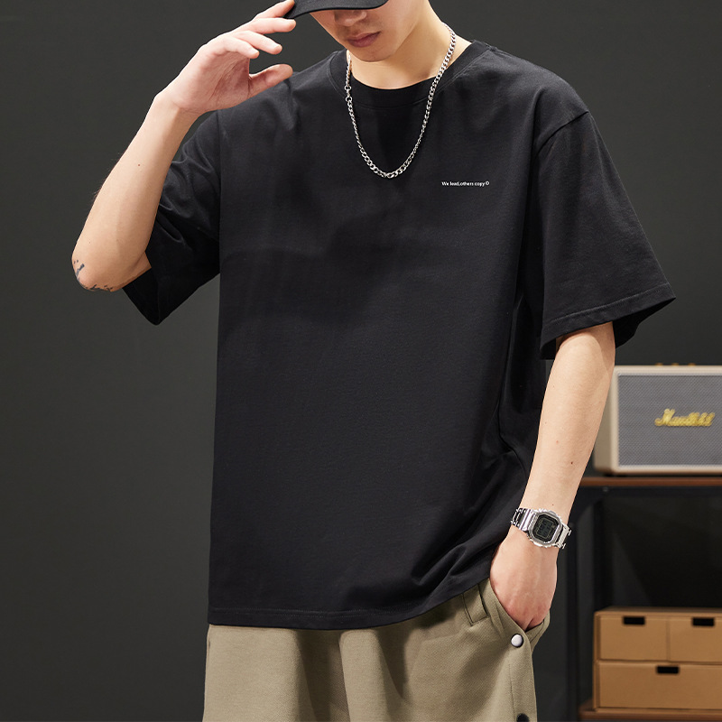 Small Letter Print Loose Crew Neck Short-sleeve T-shirt (American Casual Style)