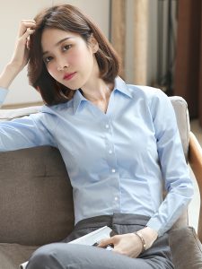 Women's V-Neck Tailored Long-Sleeve Business Shirt
