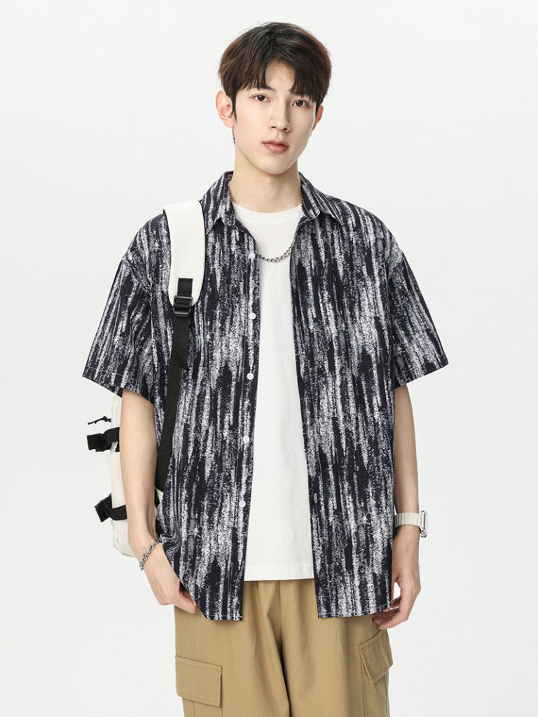 Men's Tie-Dye Stripe Loose Short Sleeve Shirt