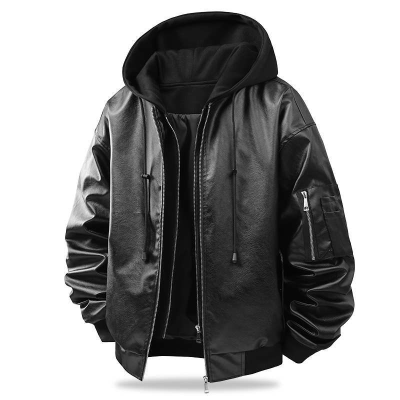 Two-In-One Hooded PU Leather Bomber Jacket (Motorcycle Trendy Style)