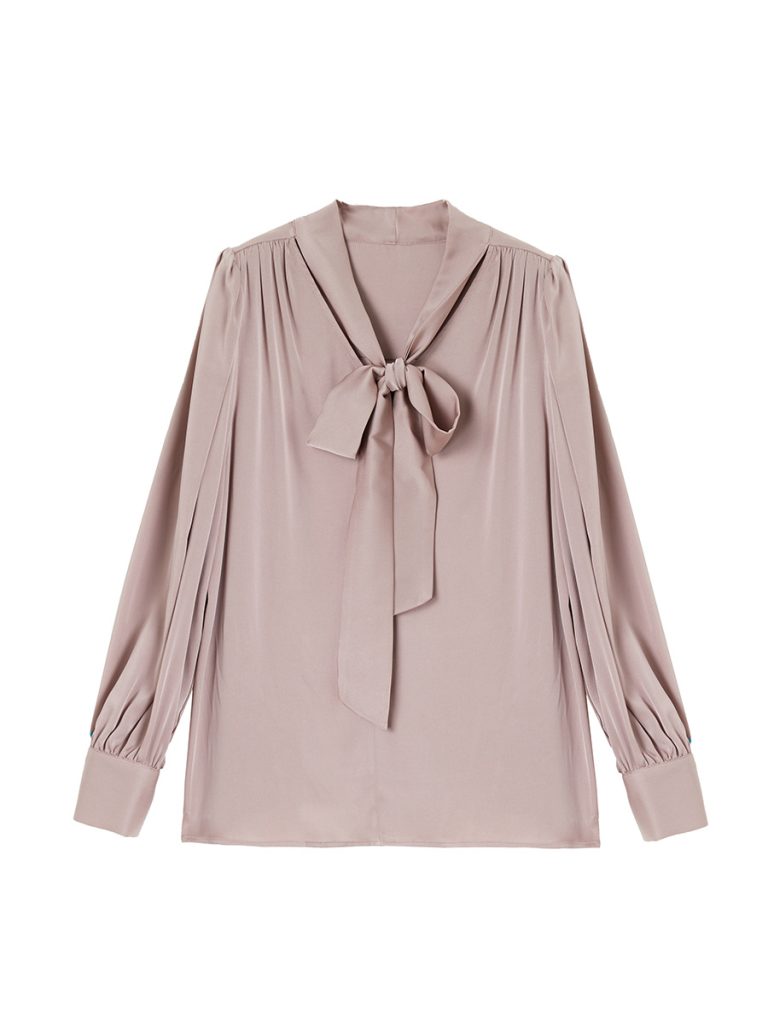 Women's Satin Bow Tie Long-Sleeve Blouse