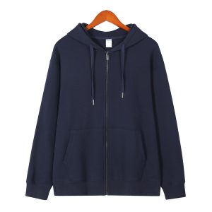 Solid Color Hooded Zip-Up Sweatshirt