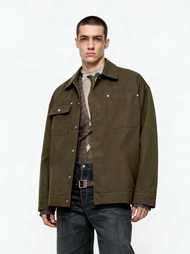 Olive Green Loose Workwear Jacket