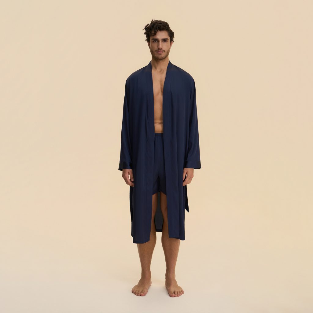 Men's Solid Color Long Belted Bathrobe (Light Luxury Loungewear)