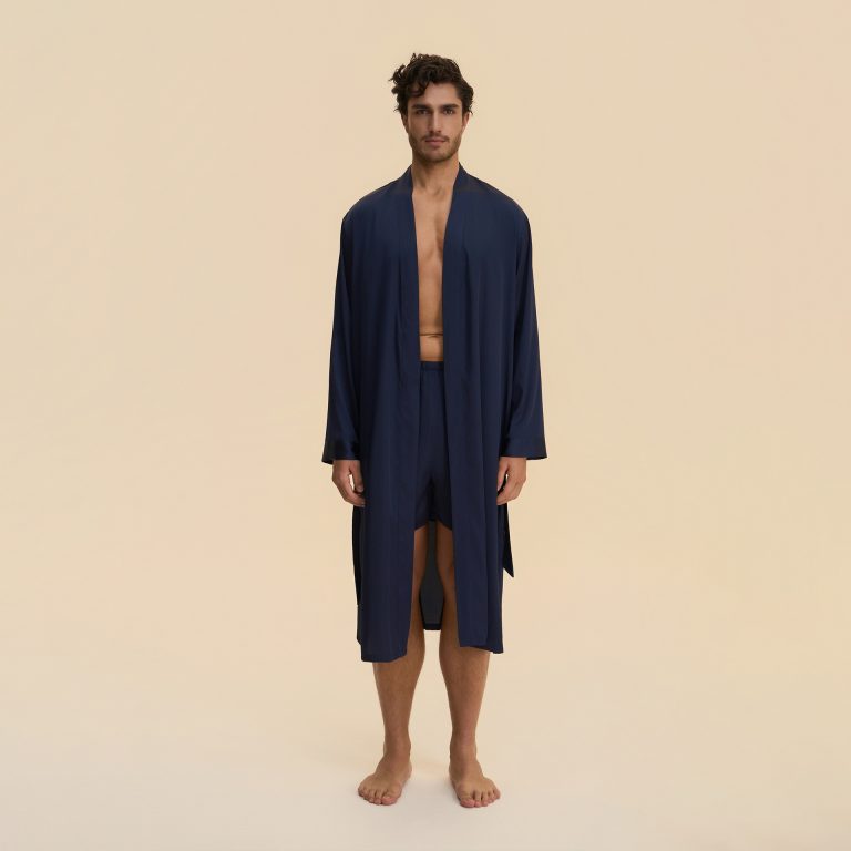 Men's Solid Color Long Belted Bathrobe (Light Luxury Loungewear)