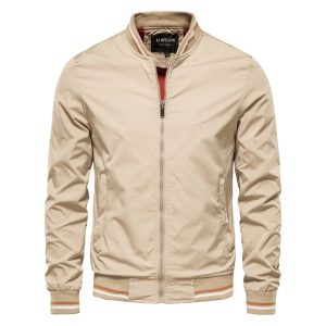 AIOPESON Striped Stand Collar Bomber Jacket (Light Business Casual Style)