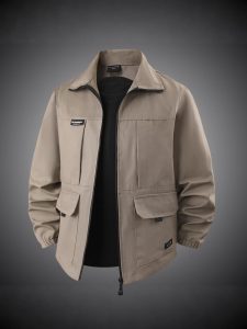 Khaki Multi-Pocket Workwear Lapel Jacket (Casual Commuting Style)