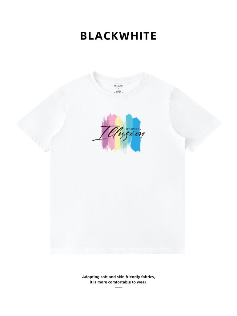 Rainbow Brushstroke Print Crew Neck Short Sleeve T-Shirt