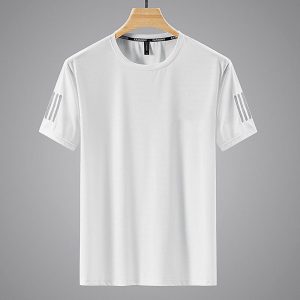 Ice Silk Crew Neck Striped Sports Short-sleeve T-shirt